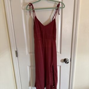 Abercrombie & Fitch Red Maroon Midi Dress With A Slit Sz Large